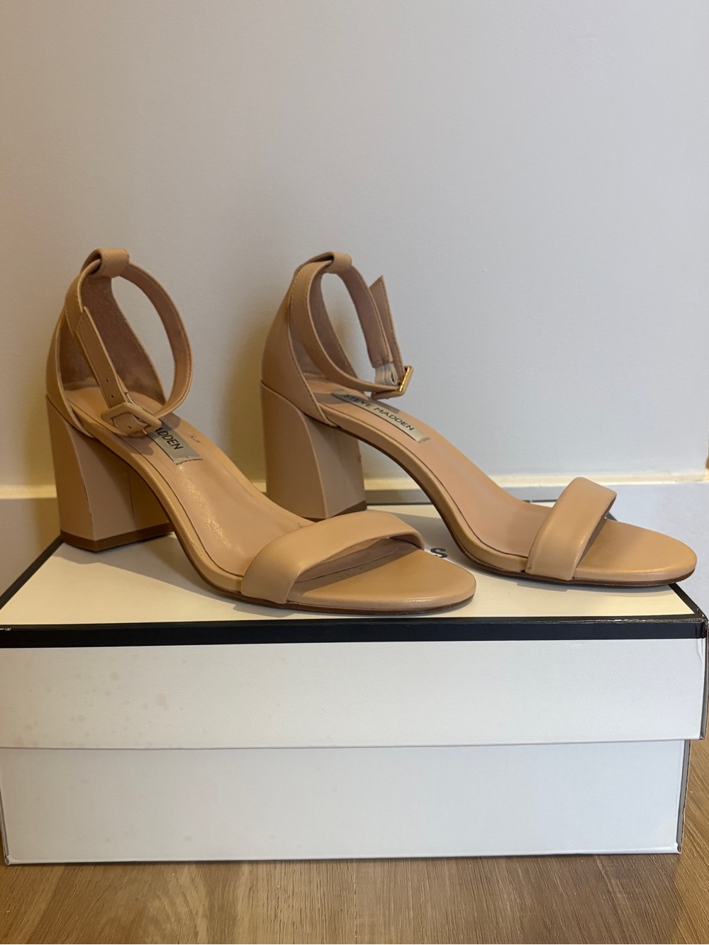 Nude Ankle Strap Block Heel Irenee Sandals